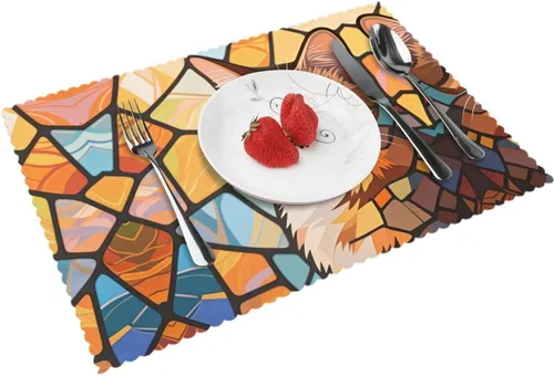 Miniatura 16 de Rectangular Placemats Set of 4, Heat Resistant Black Eagle Printed Kitchen Dining Table Mats