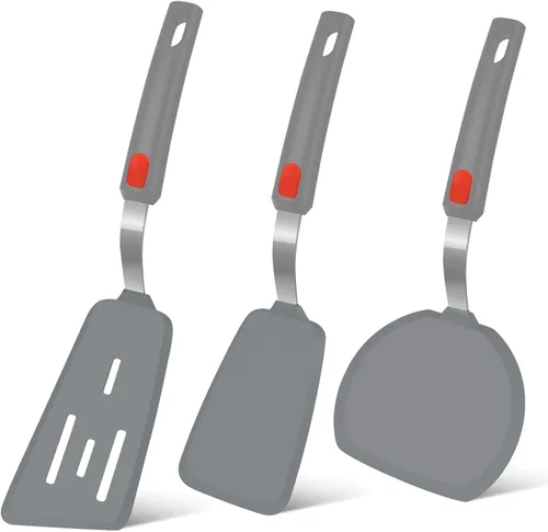 Miniatura 8 de Beijiyi - Juego de 3 espátulas de silicona resistentes al calor de 600 °F para utensilios de cocina antiadherentes, utensilios de cocina grandes