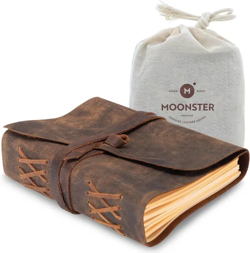 MOONSTER® - Cuaderno de papel rayado de cuero para escribir para mujeres y hombres, cuadernos grandes a rayas de 8 x 6 pulgadas, papel kraft con 400