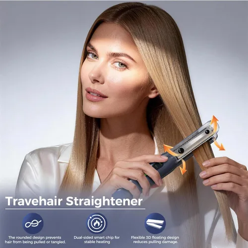Miniatura 6 de Alisador de pelo inalámbrico, alisador de pelo portátil, alisador de pelo de viaje de doble voltaje, alisador y rizador 2 en 1, carga rápida USB-C