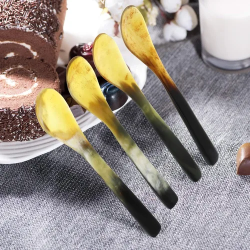 Miniatura 8 de Cuerno de búfalo Cuerno Buey Cuerno Cucharas Espresso para Té Postre Pastel Aperitivo 6.9 in
