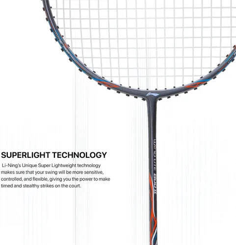 Miniatura 7 de Li-Ning Wind Lite 800 II - Raqueta de bádminton de grafito de carbono con cubierta completa para raqueta (gris oscuro/rojo)