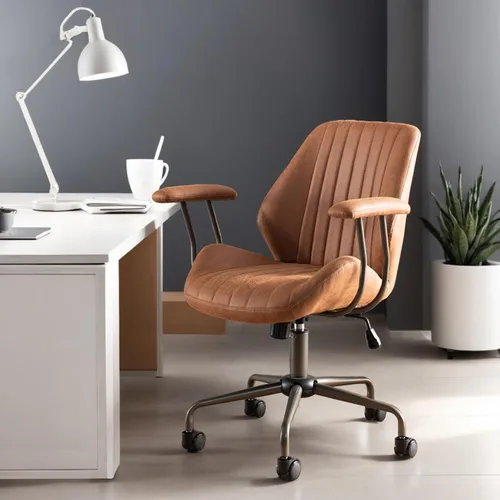 Miniatura 23 de Silla de oficina para el hogar con respaldo medio, silla de escritorio moderna de cuero de mediados de siglo, silla ejecutiva cómoda y giratoria