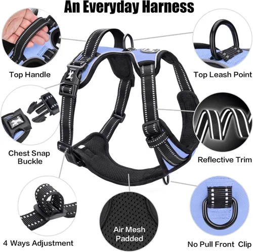 Miniatura 6 de PoyPet Arnés sin tirones para perro, arnés de chaleco cómodo reflectante con parte delantera y trasera, 2 accesorios para correa y asa de fácil