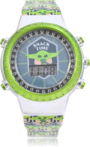 Accutime Lucasfilm Star Wars Mandalorian - Reloj digital para niños, luces LED, pantalla LCD, niños pequeños, niñas o niños, correa de silicona en