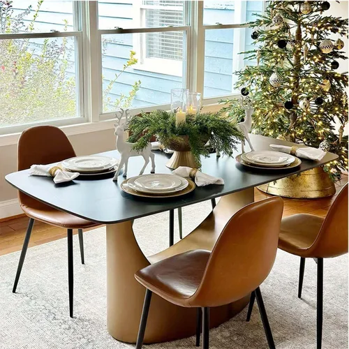 Miniatura 8 de POVISON Mesa de Comedor Moderna Hobart de 63" para 4, Mesa de Comedor Rectangular de Servicio Pesado Negro Mate, Superficie de Mesa de Comedor