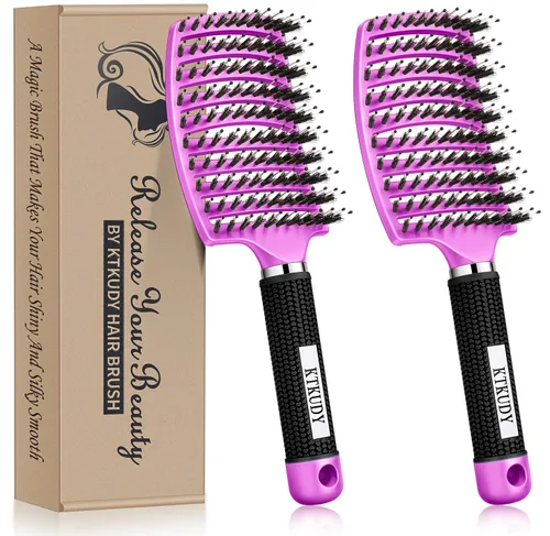 Miniatura 7 de KTKUDY Cepillo desenredante para eliminar nudos sin dolor, cepillo de cerdas de jabalí que hace que el cabello sea brillante y saludable, cepillo