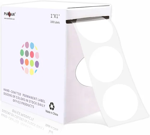 Miniatura 45 de PARLAIM Pegatinas adhesivas permanentes redondas de 1 pulgada con código de color en forma de puntos, 1000 por rollo, caja dispensadora de Azul