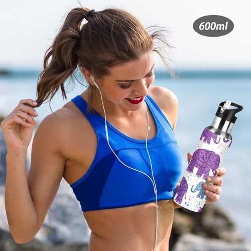 Miniatura 6 de BPA-Free Sport Water Bottle 32 Oz, Insulated Water Bottle for Gym Outdoor Travel School, Cute Purple Elephants Purple Blue