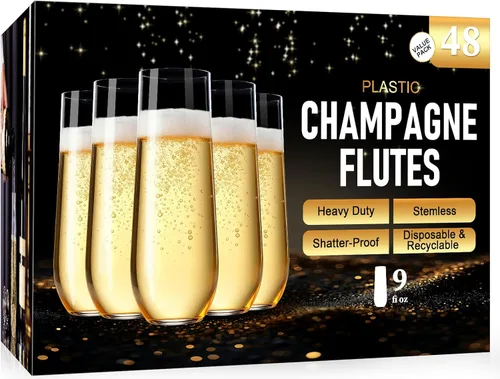 Miniatura 11 de Guanqiao Paquete de 12 copas de champán de plástico sin pie, 266 ml, vasos de plástico transparentes desechables, vasos de mimosa irrompibles