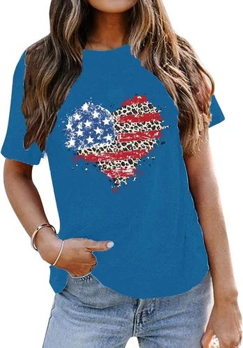 Miniatura 3 de Camiseta de manga corta con cuello redondo para mujer, diseño estampado con el Día de la Independencia