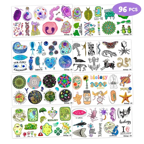 Miniatura 4 de 96 tatuajes temporales divertidos de ciencias biológicas, calcomanías de laboratorio celular y microbiología para estudiantes, profesores, recuerdos
