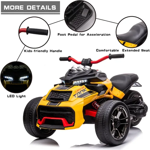 Miniatura 5 de Motocicleta ATV para niños de 24 V, juguete eléctrico para niños y niñas, 3 ruedas con modos de alta y baja velocidad, auto con luces LED