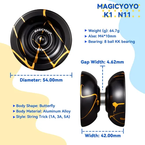 Miniatura 4 de MAGICYOYO Yoyos N11 Professional Unresponsive, paquete de 2 unidades – K2 Crystal Responsive Yoyo para niños, Yoyo de aleación de metal Pro Yoyo