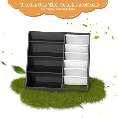 Miniatura 8 de Estantería de 4 niveles para niños de madera, estantería de cinco capas para libros de niños, estante de almacenamiento para bebés y niños pequeños