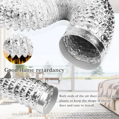 Miniatura 5 de Omont Manguera de ventilación para secadora de 4 pulgadas, 5 pies, tubo de conducto de aire flexible con aislamiento de aluminio, kit de manguera