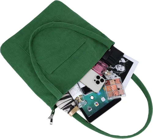 Miniatura 6 de Youjaree Bolso de mano de pana para mujer, bolso de hombro casual, bolso de mano grande para compras, bolsa de trabajo con bolsillos
