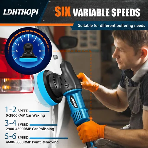 Miniatura 3 de LDHTHOPI Pulidora de doble acción, 980W 5/6 Pulgadas, 9MM, pulidora orbital aleatoria de 980W para detalles de automóviles, 2800-5800RPM, pulidora
