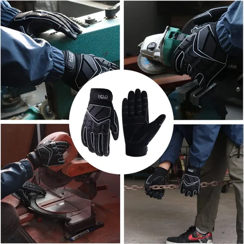 Miniatura 5 de HANDLANDY HLDD - Guantes de trabajo resistentes, guantes de impacto con protector TPR, guantes de trabajo mecánico antivibraciones para hombres