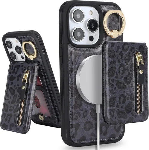 Miniatura 13 de para iPhone 14 Funda con soporte magnético Magsafe compatible, llavero de cuero PU plegable con soporte desmontable, funda tipo cartera 2-en-1