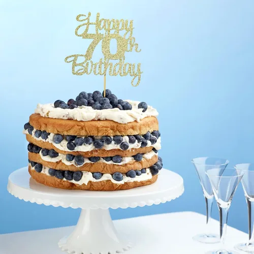 Miniatura 3 de Decoración de pastel de cumpleaños número 70 con purpurina dorada número 70 - Saludos a los 70 fabulosa decoración para tartas para 70 cumpleaños