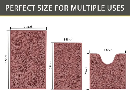 Miniatura 3 de Juego de alfombras de baño de 3 piezas, tapetes de baño para baño antideslizantes, alfombras de baño de felpilla gruesa, suaves y absorbentes, juego