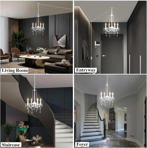 Miniatura 6 de ETONIMERR Lámpara de araña pequeña de cristal con enchufe Iluminación 4 luces Lámpara de araña moderna de cristal con cable de enchufe de 5.2 metros