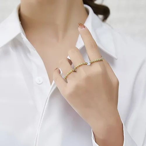 Miniatura 2 de Anillo de oro y plata para mujer, anillos antiansiedad para mujer, anillos para aliviar la ansiedad, tamaño 5-10 cuentas, anillo de ansiedad
