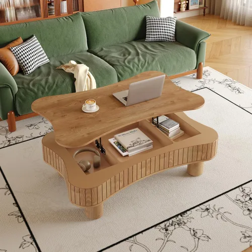 Miniatura 16 de 31.52" Square Lift Top Coffee Table with Storage, Natural Rattan & Hemp Rope, Adjustable Function, Vintage Farmhouse Center Table for Living Room