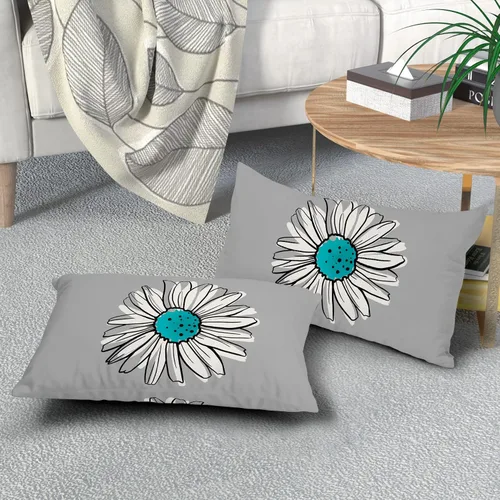 Miniatura 7 de Juego de 2 fundas de almohada de margaritas turquesa de 12 x 20 pulgadas, fundas de almohada florales de madera floral moderna abstracta de flores