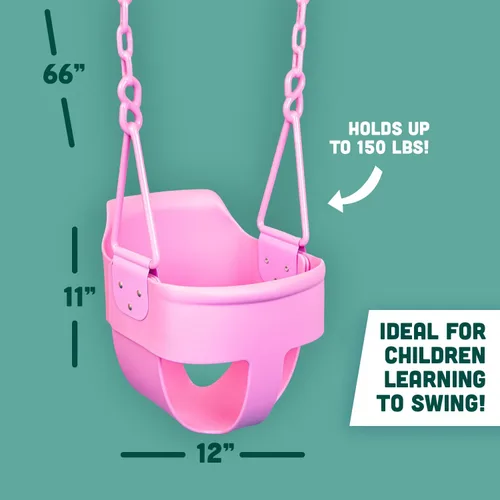 Miniatura 6 de Asiento de Columpio Premium de Respaldo Alto Tipo Cubeta Completa para Niños Pequeños con Agarre para los Dedos, Cadenas Recubiertas de Plástico