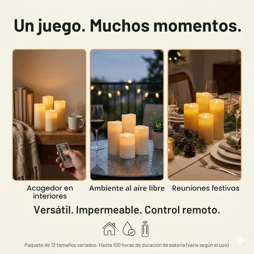 Miniatura 7 de Enido 24 piezas de velas LED sin llama con control remoto y temporizador, impermeables para exteriores, luces eléctricas parpadeantes y cálidas