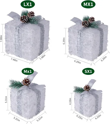 Miniatura 3 de COVFEVER Cajas de Regalo Iluminadas de Navidad, Juego de 4 Cajas de Regalo con Luces Preinstaladas, Juego de Cajas de Regalo Iluminadas que