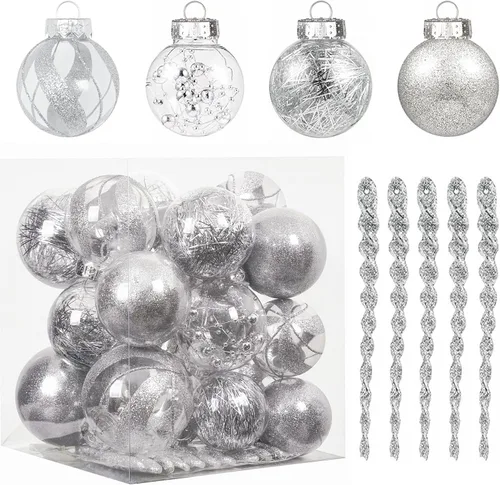 Miniatura 13 de XmasExp Juego de 8 adornos de bolas de Navidad grandes, plástico transparente inastillable, esferas colgantes para árbol de Navidad, relleno