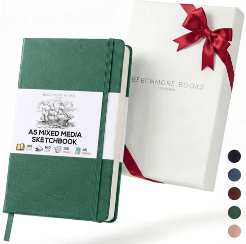 Miniatura 14 de Beechmore Books Cuaderno de bocetos A4 – Libro de bocetos de gran formato de 8.5x11 con tapa dura encuadernado en cuero vegano premium con 156