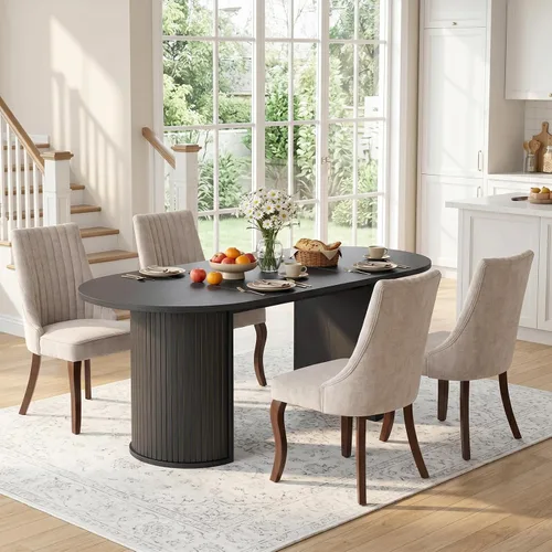 Miniatura 18 de SoarFlash Juego de mesa de cocina y sillas para 4, juego de mesa de comedor de 47 pulgadas para 4 personas con sillas tapizadas de terciopelo, juego