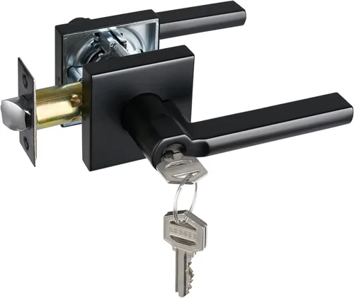 Miniatura 44 de Manija de Puerta de Paso (Sin Cerradura), Mango Cuadrado Interior de Servicio Pesado para Pasillo y Closet, Negro Mate, Reversible para Diestros