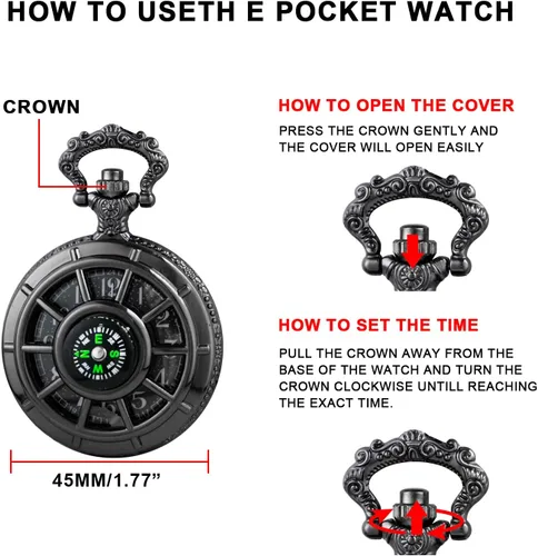 Miniatura 6 de Reloj de bolsillo para hombre, árabe digital reloj de bolsillo con cadena para hombre