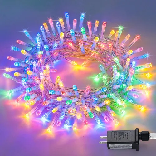 Miniatura 47 de JMEXSUSS Luces rojas blancas y azules con cable transparente, 66 pies, 200 luces LED para decoración del 4 de julio, luz de Navidad para celebración