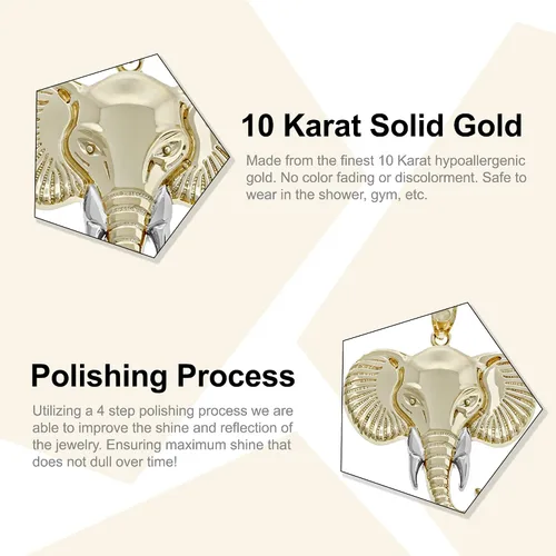 Miniatura 2 de Charm America - Dije de cabeza de elefante dorado - Oro macizo de 10 quilates, Oro