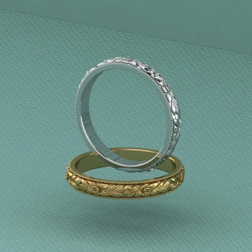 Miniatura 6 de Anillo de boda grabado con filigrana victoriana de 0.118 in hecho a mano