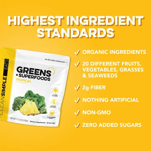 Miniatura 4 de Clean Simple Eats Super Greens Powder - Polvo de verduras con sabor natural con clorella, espirulina, superalimentos y fibra prebiótica, sin
