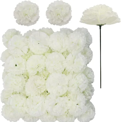 Miniatura 8 de Paquete de 50 palillos de clavel de seda artificial, cabezas de clavel de flores artificiales con tallos para bricolaje, ramos de boda, centros