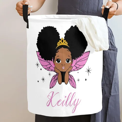 Miniatura 2 de Cesta de lavandería personalizada con nombres de niñas africanas, plegable, duradera, organizador de juguetes, decoración de dormitorio, para niños