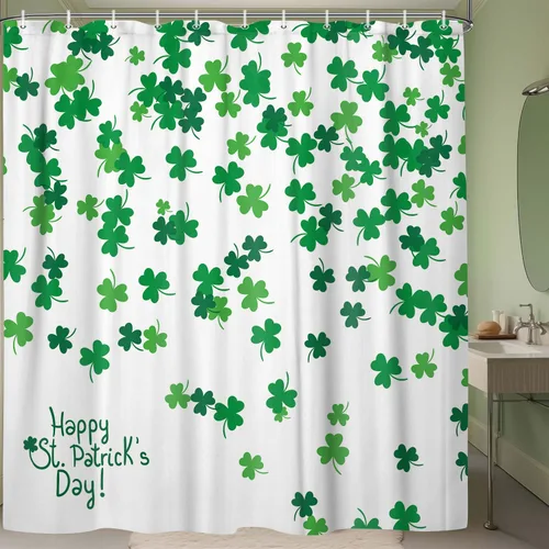 JAWO Cortina de ducha de trébol del día de San Patricio, juego de cortina de ducha con ganchos de ducha, 36 x 72 pulgadas