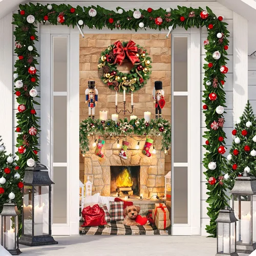 Miniatura 8 de Buryeah Decoración de puerta de Navidad, cubierta de puerta de chimenea de Navidad, pancarta de cascanueces de Navidad, telón de fondo, soporte