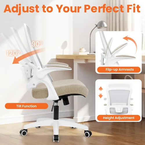 Miniatura 6 de NEO CHAIR Silla de escritorio para oficina y computadora de respaldo alto de malla, asiento para juegos ergonómico ajustable, cómodo, con Beige