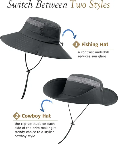 Miniatura 5 de Paquete de 3 sombreros Boonie para hombre, protección UV, sombrero de pesca al aire libre para senderismo, safari y jardinería