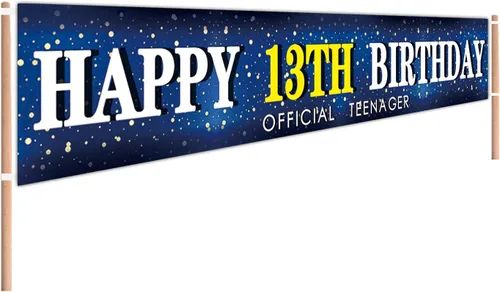 Cartel grande azul de cumpleaños número 13, enorme cartel oficial de adolescente para patio y jardín, decoración de fiesta de cumpleaños azul, telón