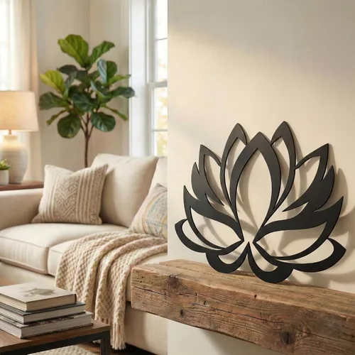 Miniatura 3 de Arte de pared de metal – Flor de loto – Decoración de pared de metal para decoración de oficina en el hogar, decoración de estudio de yoga